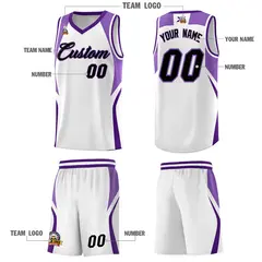 White Light Purple and Purple Color Block Basketball Jersey 5