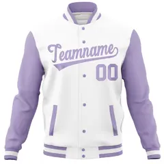White Light Purple Full-Snap Raglan Varsity Letterman Baseball Jacket 5