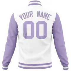 White Light Purple Full-Snap Raglan Varsity Letterman Baseball Jacket 6