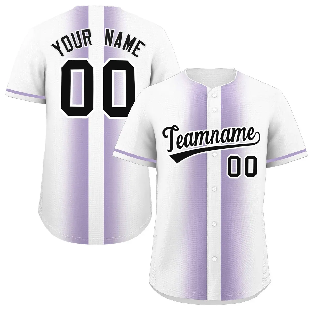 White Light Purple Gradient Lapel Fashion Baseball Jersey