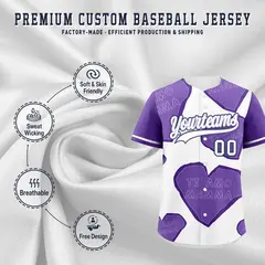 White Light Purple Mother's Day Graffiti Baseball Jersey 3