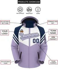 White Light Purple-Navy Color Block Hooded Outdoor Waterproof Jacket 2