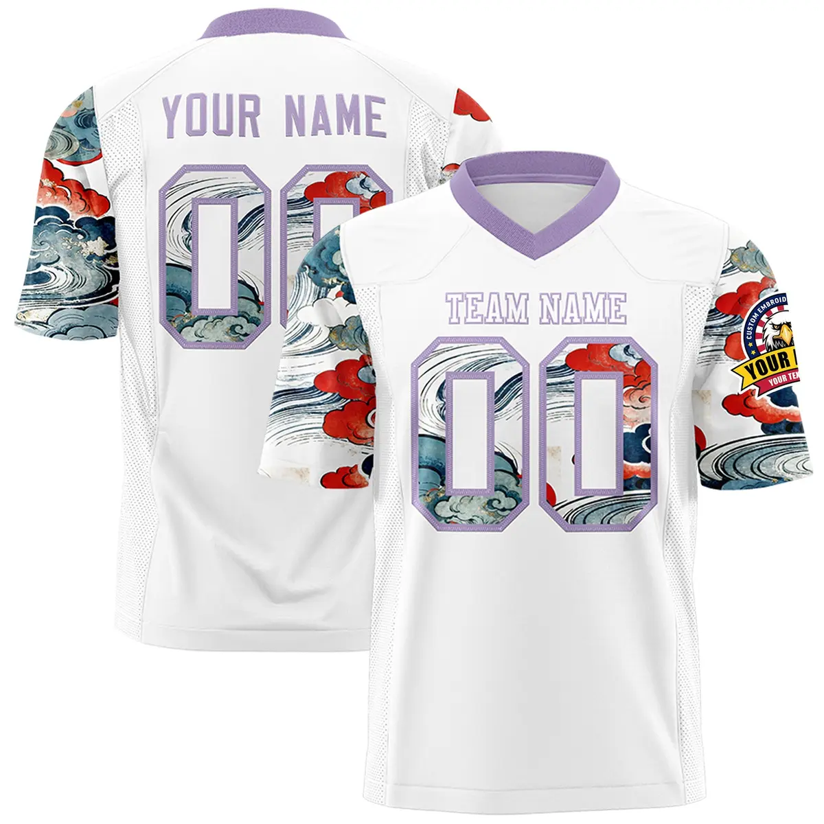 White Light Purple Sleeve Ukiyo-e Auspicious Clouds Graffiti Football Jersey