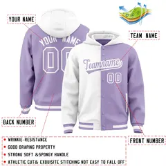 White Light Purple Two Tone Full-Snap Varsity Letterman Hoodie Jacket 4