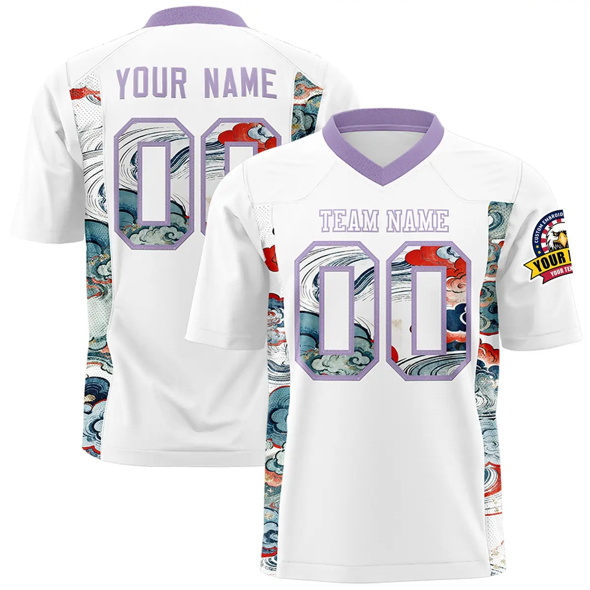 White Light Purple Ukiyo-e Auspicious Clouds Graffiti Football Jersey
