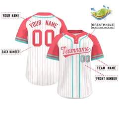 White Light Red-Aqua Stripe Raglan Two-Button Softball Jersey 2