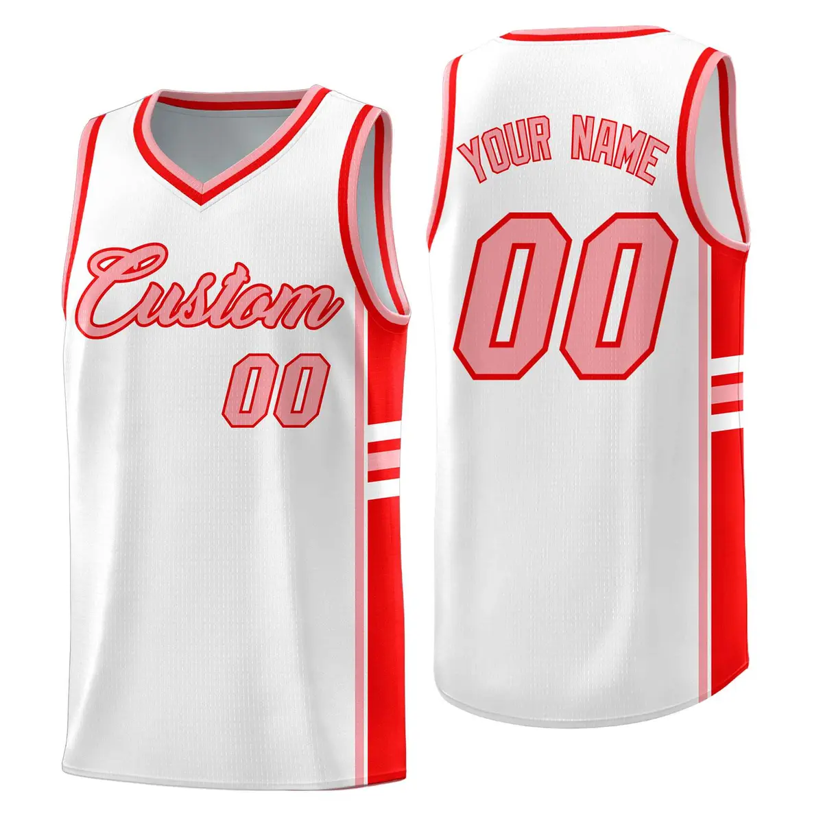 White Light Red Color Block Varsity Basketball Jersey