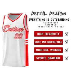 White Light Red Color Block Varsity Basketball Jersey 2