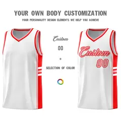 White Light Red Color Block Varsity Basketball Jersey 3