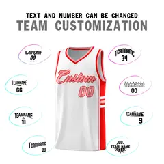 White Light Red Color Block Varsity Basketball Jersey 4
