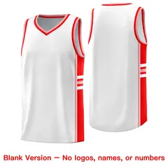 White Light Red Color Block Varsity Basketball Jersey 6