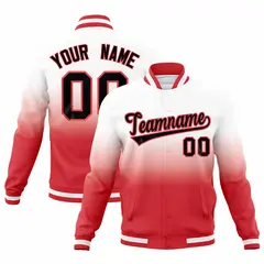 White Light Red Gradient Full-Snap Fashion Letterman Jacket