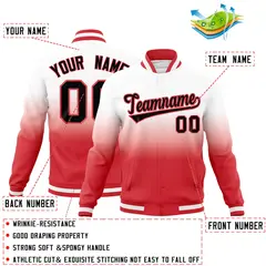 White Light Red Gradient Full-Snap Fashion Letterman Jacket 2