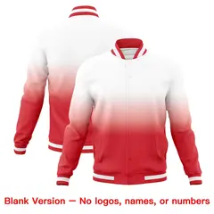 White Light Red Gradient Full-Snap Fashion Letterman Jacket 7