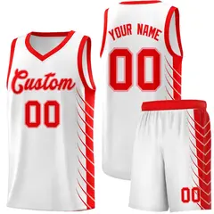 White Light Red Side Symmetrical Line Pattern Basketball Jersey 1