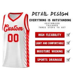 White Light Red Side Symmetrical Line Pattern Basketball Jersey 2