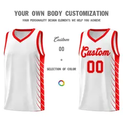 White Light Red Side Symmetrical Line Pattern Basketball Jersey 3