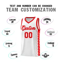 White Light Red Side Symmetrical Line Pattern Basketball Jersey 4