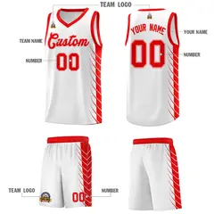 White Light Red Side Symmetrical Line Pattern Basketball Jersey 5