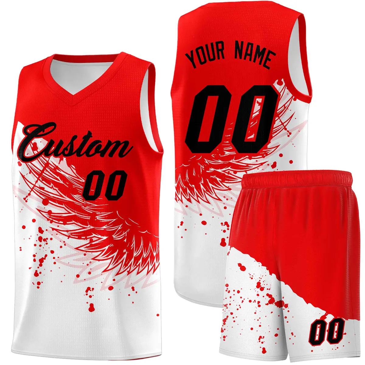White Light Red Wing Pattern Basketball Jersey