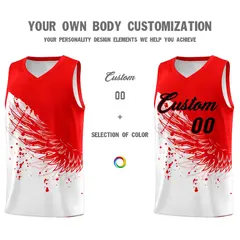 White Light Red Wing Pattern Basketball Jersey 3