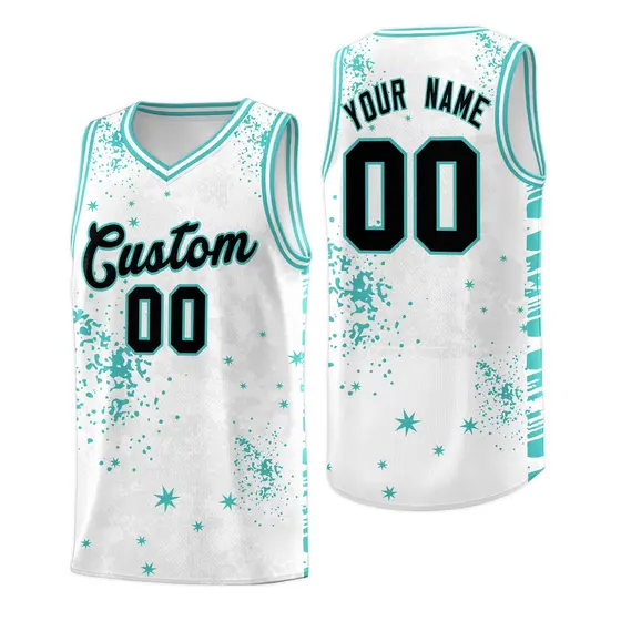 White Light Teal Vice Burst Graffiti Basketball Jersey
