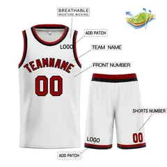 White Maroon-Black Classic Curved Sets Basketball Jersey 3