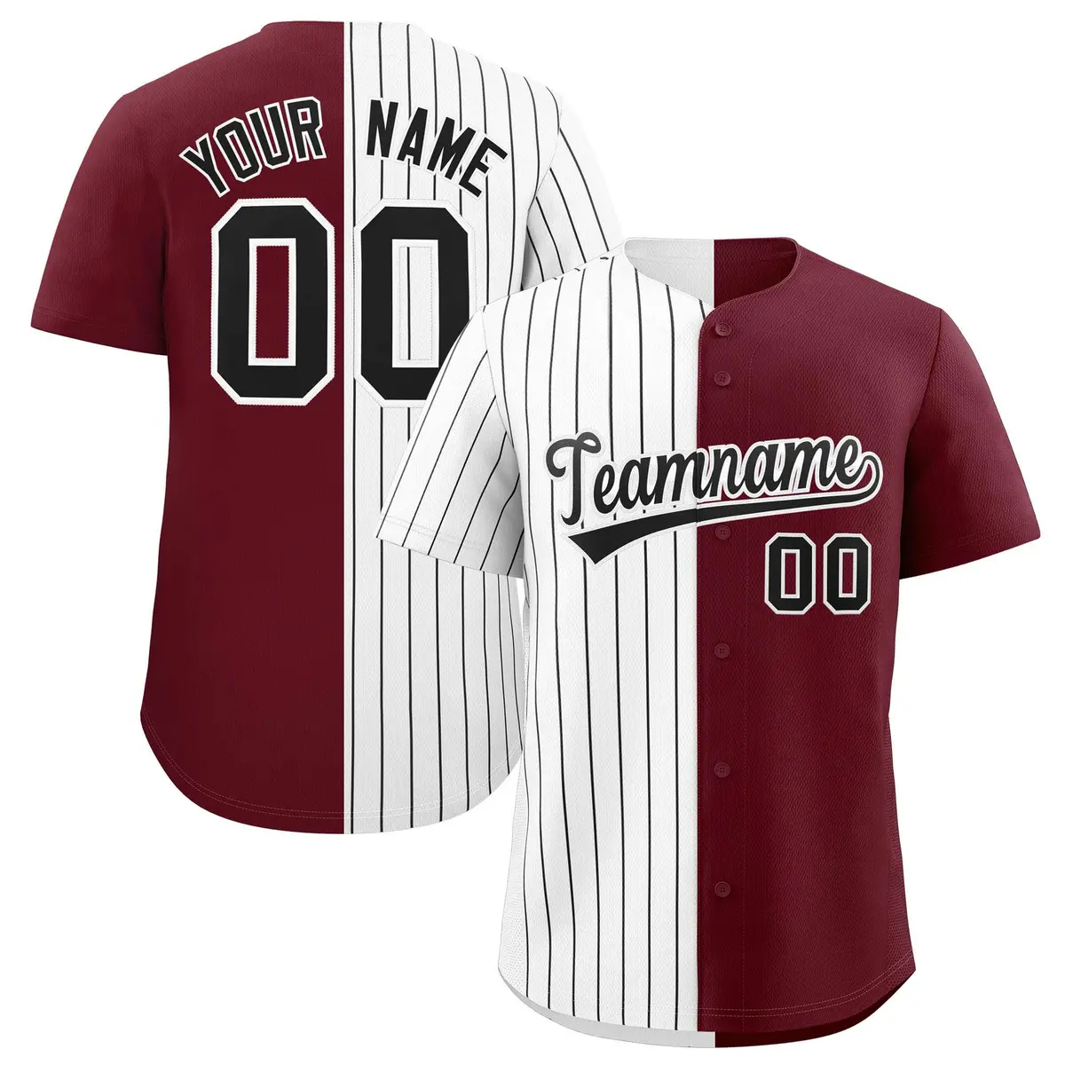 White Maroon Split Fashion Baseball Jersey