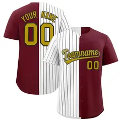 White Maroon Split Fashion Baseball Jersey