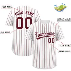 White Maroon Stripe Fashion Baseball Jersey 2