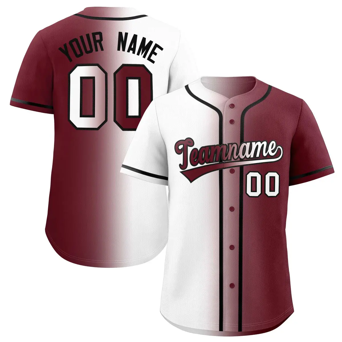 White Maroon Two Tone Gradient Fashion Baseball Jersey