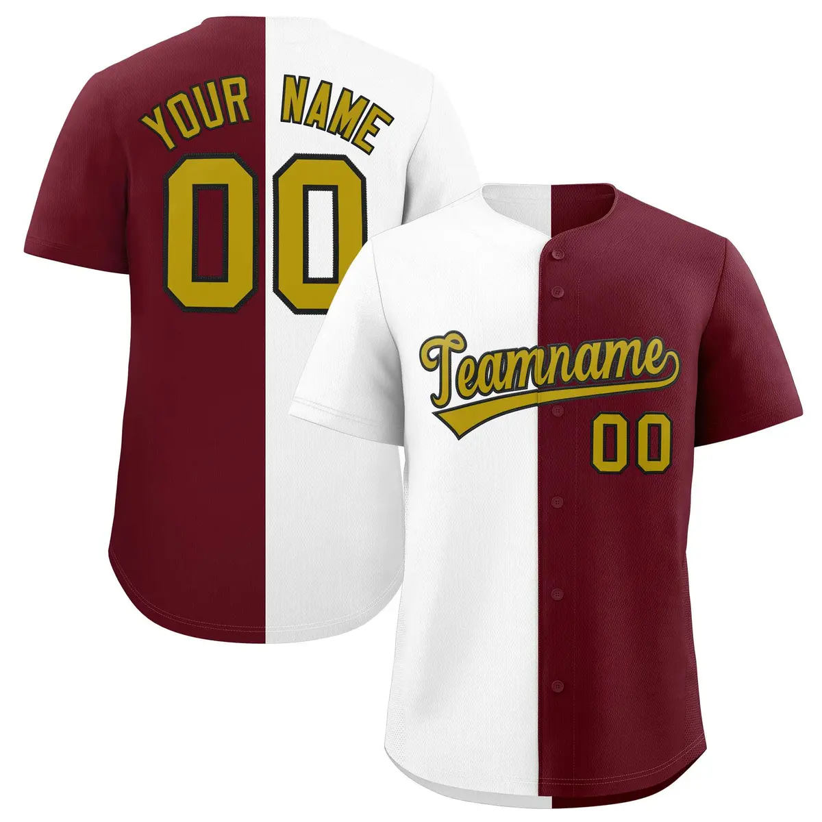 White Maroon Two Tone Striped Fashion Baseball Jersey