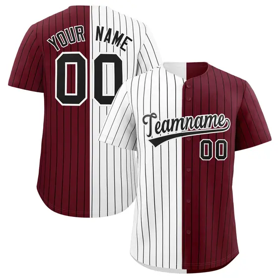 White Maroon Two Tone Striped Fashion Baseball Jersey