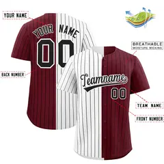 White Maroon Two Tone Striped Fashion Baseball Jersey 2