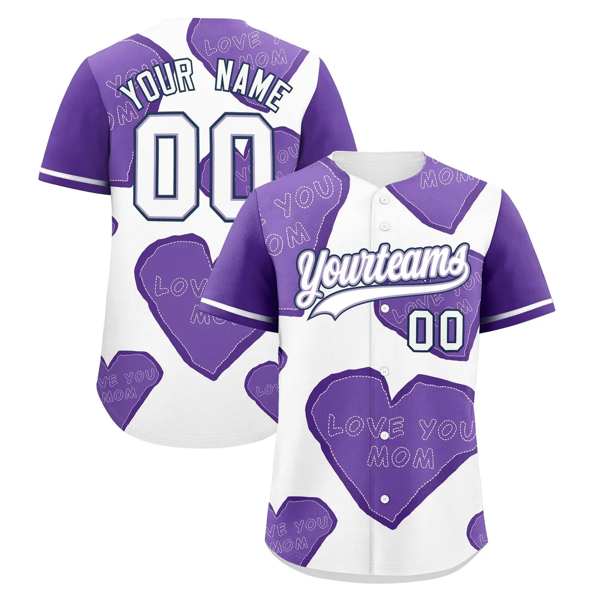 White Midnight Blue Light Purple Mother's Day Graffiti Baseball Jersey