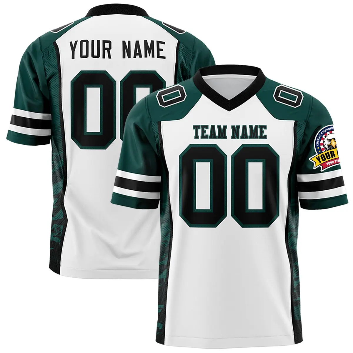White Midnight Green-Black Raglan Side Pattern Football Jersey