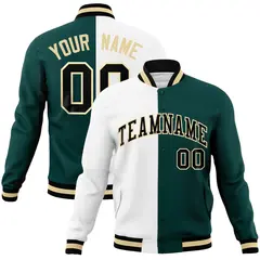 White Midnight Green-Black Two Tone Split Varsity Letterman Jacket 1