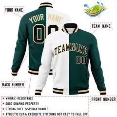 White Midnight Green-Black Two Tone Split Varsity Letterman Jacket 4