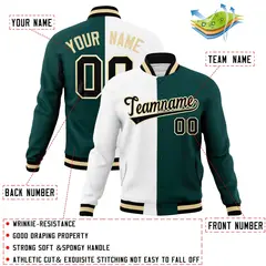 White Midnight Green-Black Two Tone Split Varsity Letterman Jacket 4