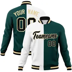 White Midnight Green-Black Two Tone Split Varsity Letterman Jacket