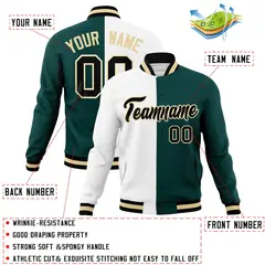 White Midnight Green-Black Two Tone Split Varsity Letterman Jacket 4