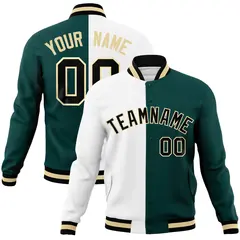 White Midnight Green-Black Two Tone Split Varsity Letterman Jacket 1