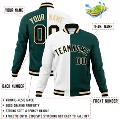 White Midnight Green-Black Two Tone Split Varsity Letterman Jacket 4
