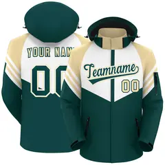 White Midnight Green-Cream Color Block Hooded Waterproof Jacket 1