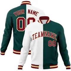 White Midnight Green-Crimson Two Tone Split Varsity Letterman Jacket 1