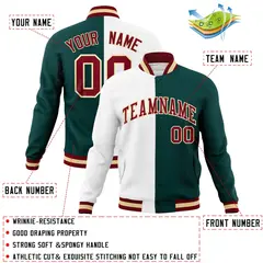 White Midnight Green-Crimson Two Tone Split Varsity Letterman Jacket 4