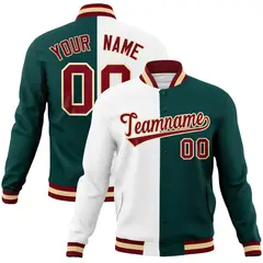 White Midnight Green-Crimson Two Tone Split Varsity Letterman Jacket 1