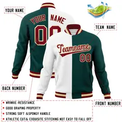 White Midnight Green-Crimson Two Tone Split Varsity Letterman Jacket 4