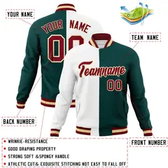 White Midnight Green-Crimson Two Tone Split Varsity Letterman Jacket 4