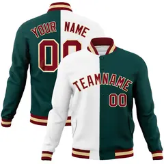 White Midnight Green-Crimson Two Tone Split Varsity Letterman Jacket 1